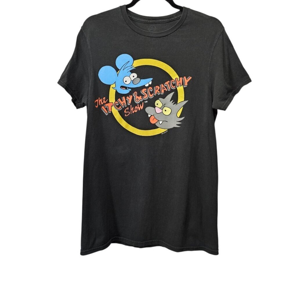 The Simpsons The Itchy & Scratchy Show Retro 90s Cartoon Black Graphic T-Shirt